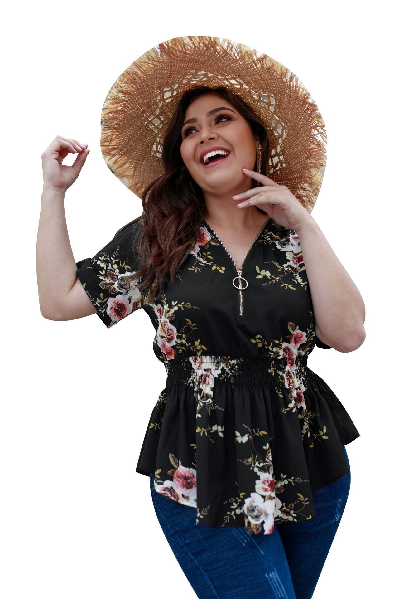 V-neck plus size shirt print top