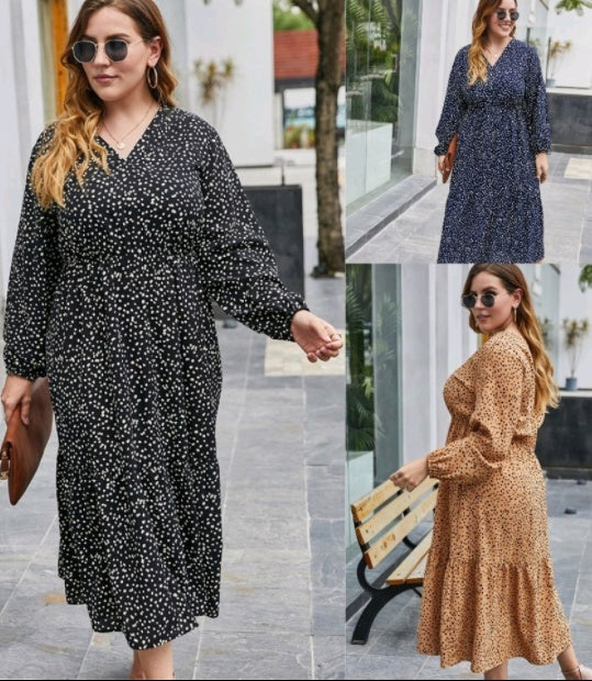 Fat Woman Dress Plus Size Autumn Long-Sleeved Floral Dress