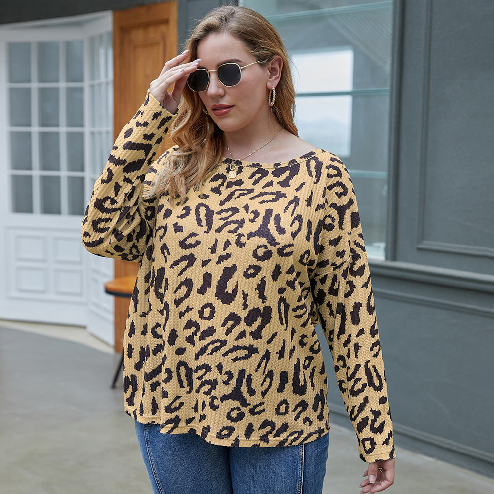 Plus Size Women's Clothing Top Fall Leopard Print T-Shirt