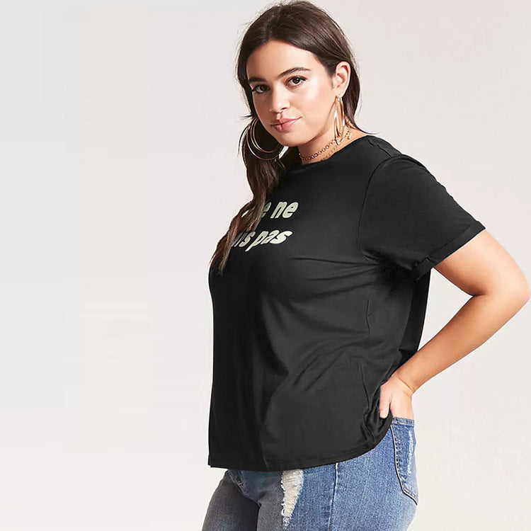 Fashion Letter Round Neck T-Shirt Short-Sleeved Fat Lady