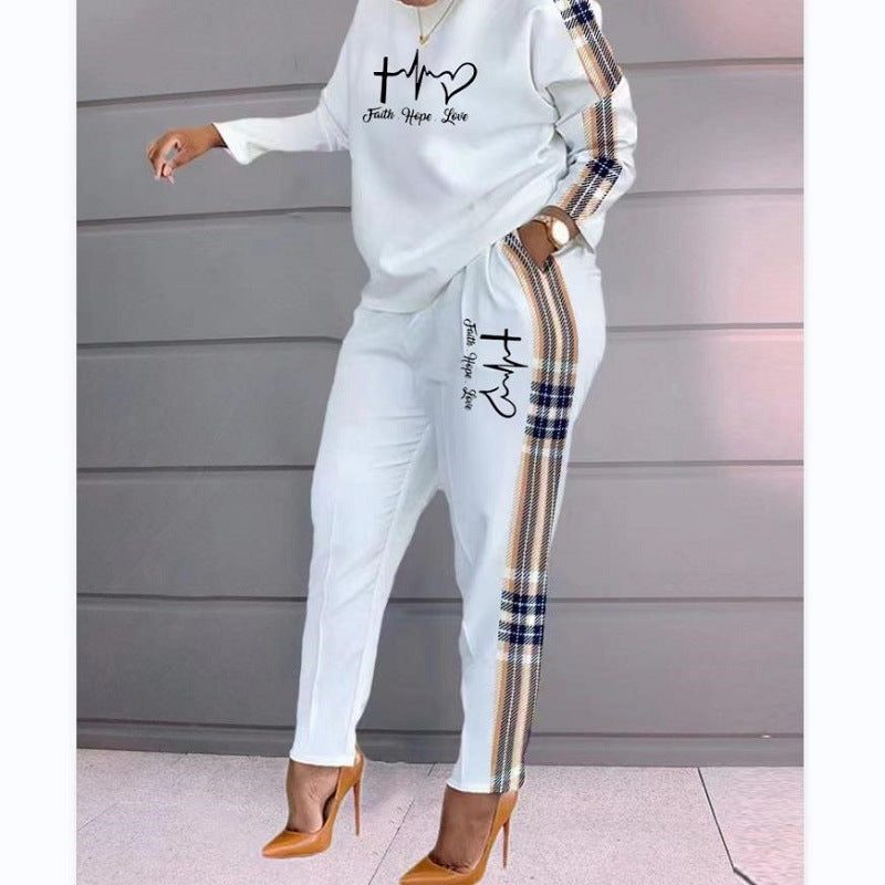 Women's Printed Long Sleeve Plus Size Loose-fitting Women's Casual Two-piece Suit