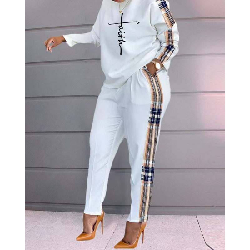 Women's Printed Long Sleeve Plus Size Loose-fitting Women's Casual Two-piece Suit