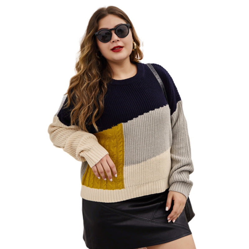 Round Neck Long Sleeve Fat Sister Plus Size Women's Artificial Wool Top