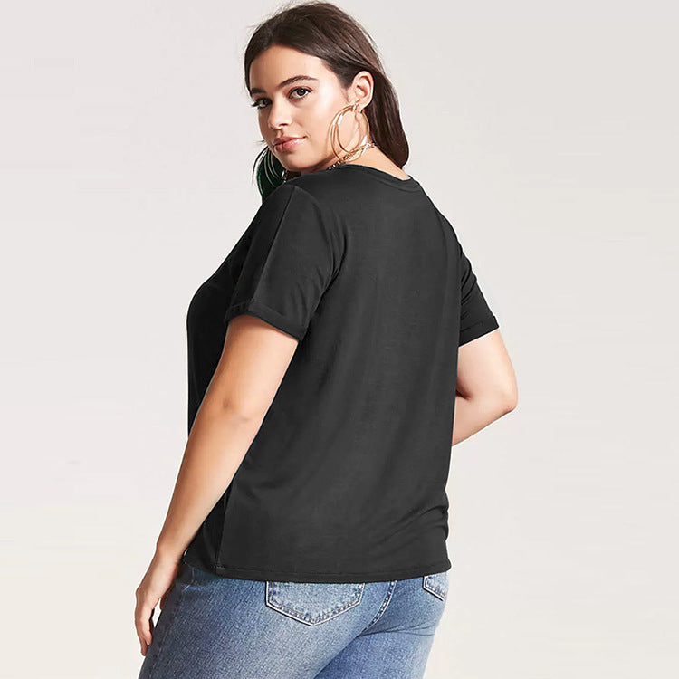 Fashion Letter Round Neck T-Shirt Short-Sleeved Fat Lady