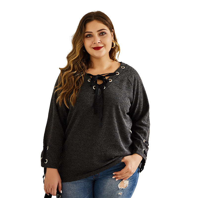 Round Neck T-shirt Plus Fat Plus Size Knitted Top