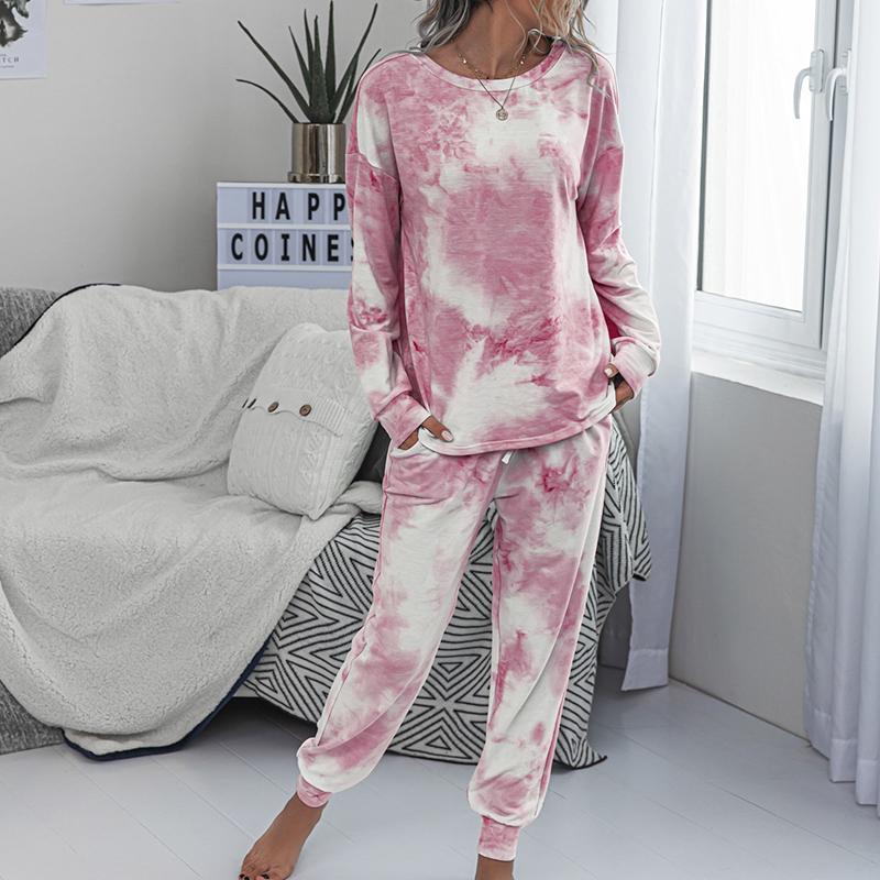 Loose long sleeve pink suits over size elastic waist suits ladies