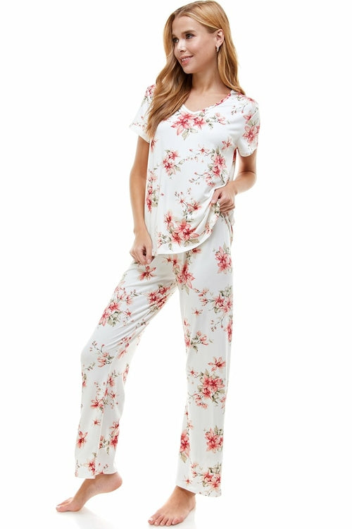 LOUNGEWEAR SET FOR WOMEN'S FLORAL PRINT PAJAMA SET