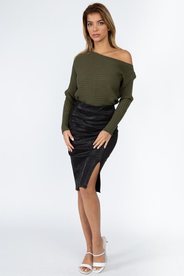 One Shoulder Ribbed Sweater