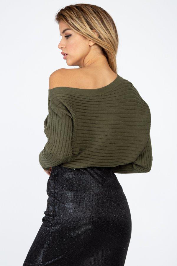 One Shoulder Ribbed Sweater