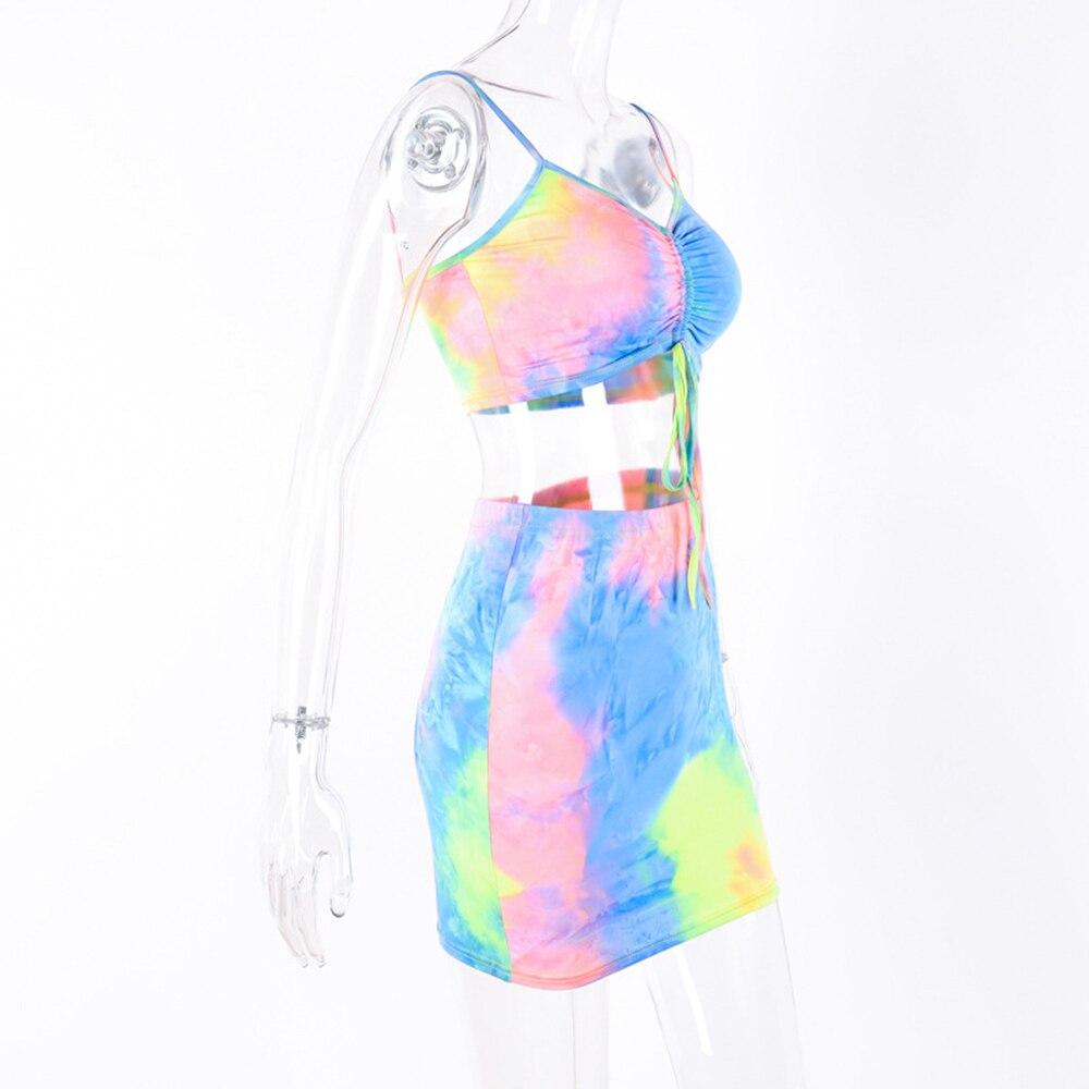 Sleeveless Tie-dye Printed Crop Top and Skirt