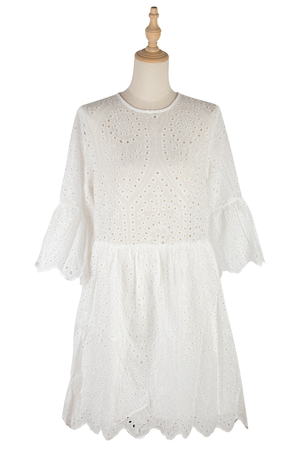 New Round Neck White Hollow out Loose Dress